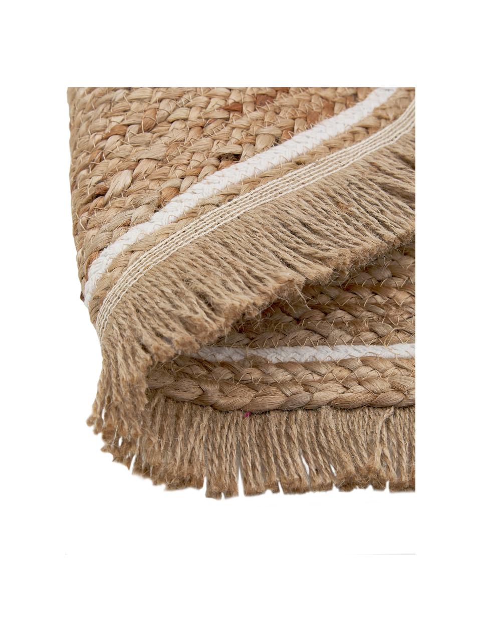 Tapis rond de jute à franges Boham, Jute, noir, blanc