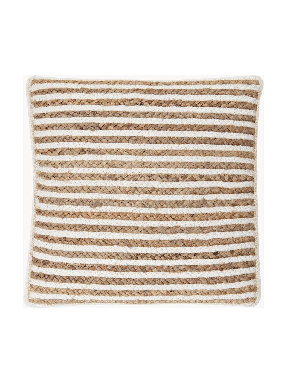 Gestreifte Jute-Kissenhülle Faeka, Vorderseite: Jute, Baumwolle, Rückseite: 100% Baumwolle, Off White, Braun, B 40 x L 40 cm