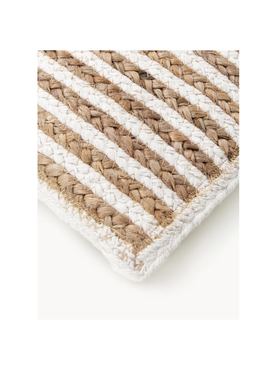 Gestreifte Jute-Kissenhülle Faeka, Vorderseite: Jute, Baumwolle, Rückseite: 100% Baumwolle, Off White, Braun, B 40 x L 40 cm