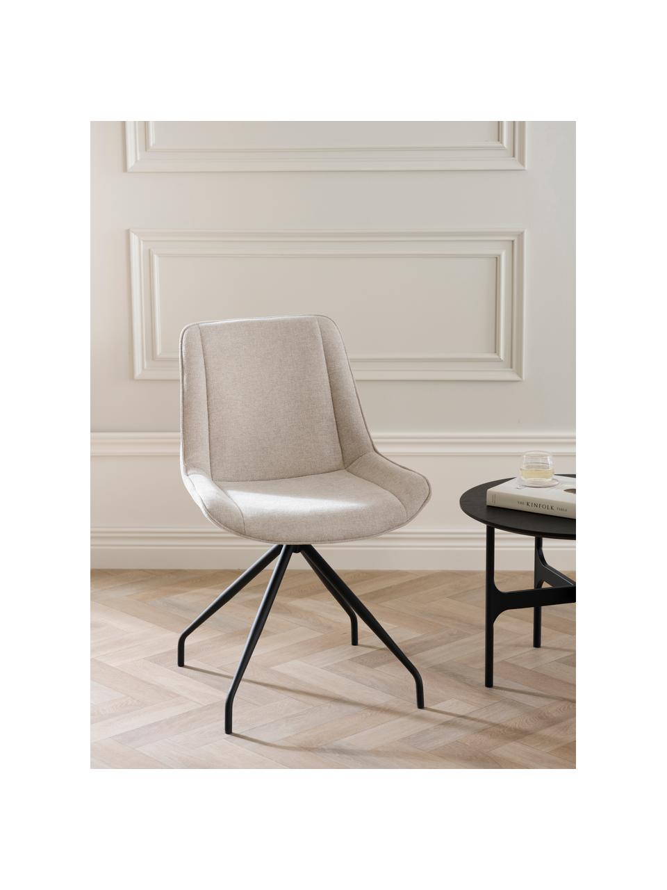 Gestoffeerde draaistoelen Rossport met metalen poten, 2 stuks, Bekleding: 100% polyester Met 45.000, Frame: multiplex, FSC-gecertific, Poten: gepoedercoat metaal, Geweven stof beige, B 52 x D 58 cm