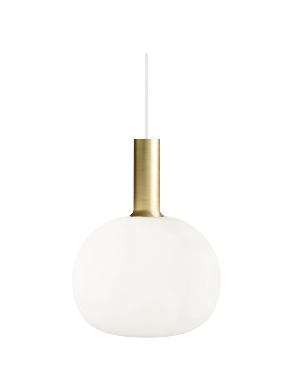 Kleine hanglamp Alton van opaalglas, Diffuser: opaalglas, Messingkleurig, wit, Ø 25  x H 33 cm