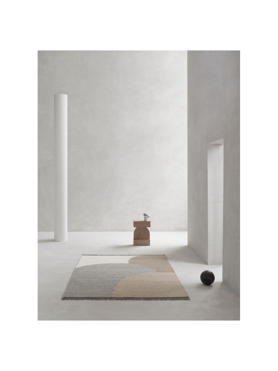 Ručně tkaný vlněný koberec s geometrickým vzorem Eik, Šedá a odstíny béžové