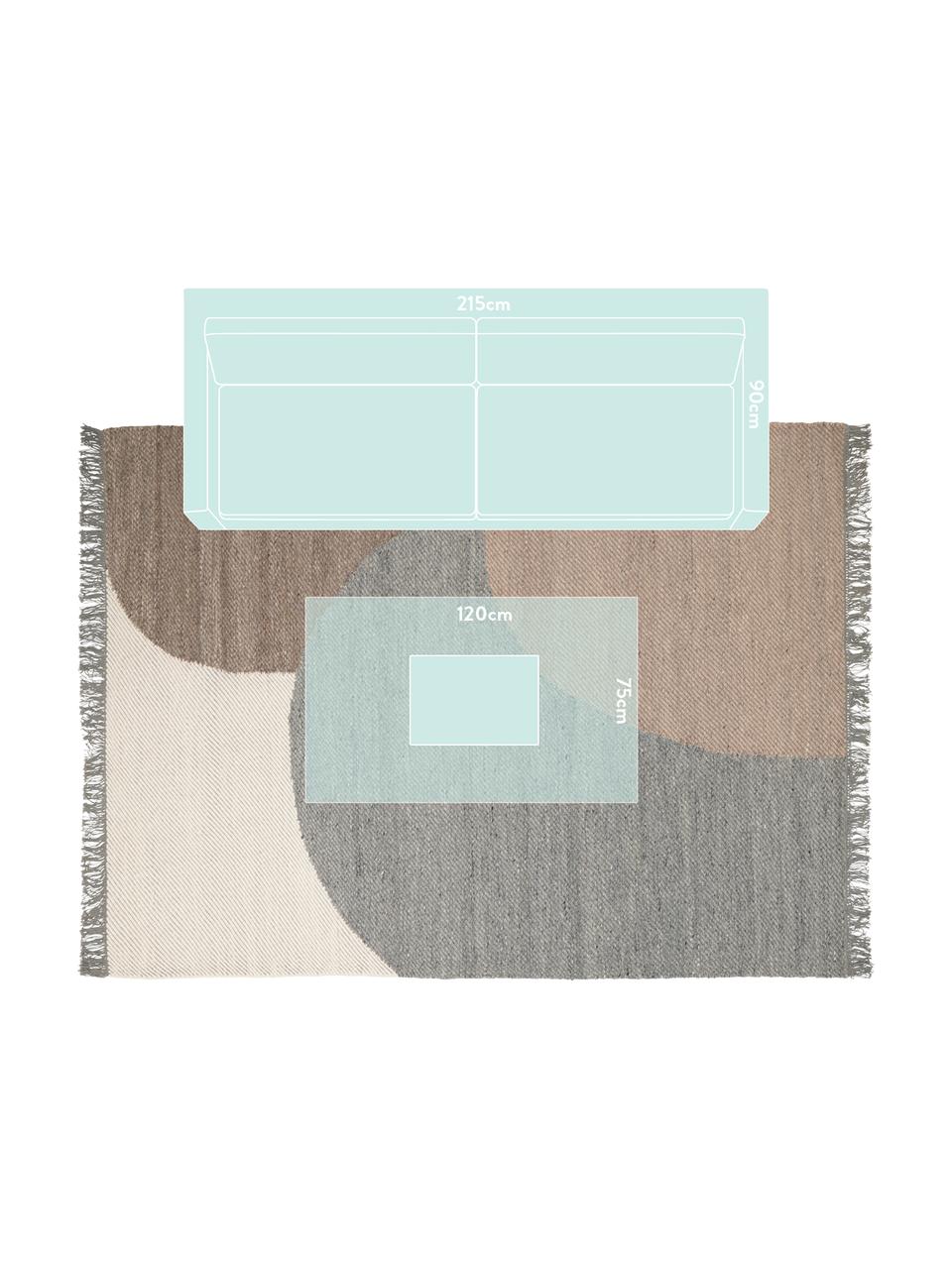 Ručne tkaný vlnený koberec s geometrickým vzorom Eik, Sivé a béžové tóny