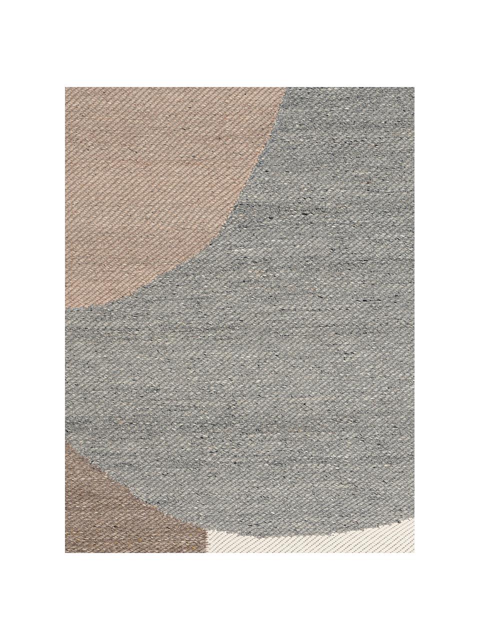 Ručne tkaný vlnený koberec s geometrickým vzorom Eik, Sivé a béžové tóny