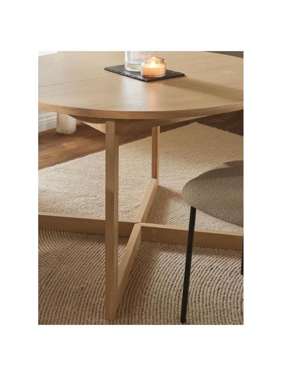 Uitschuifbare eettafel Bennet, 115 - 215 x 75 cm, Tafelblad: MDF met gelakt eikenhoutf, Poten: massief gelakt eikenhout , Gelakt eikenhout, B 115/215 x D 115 cm