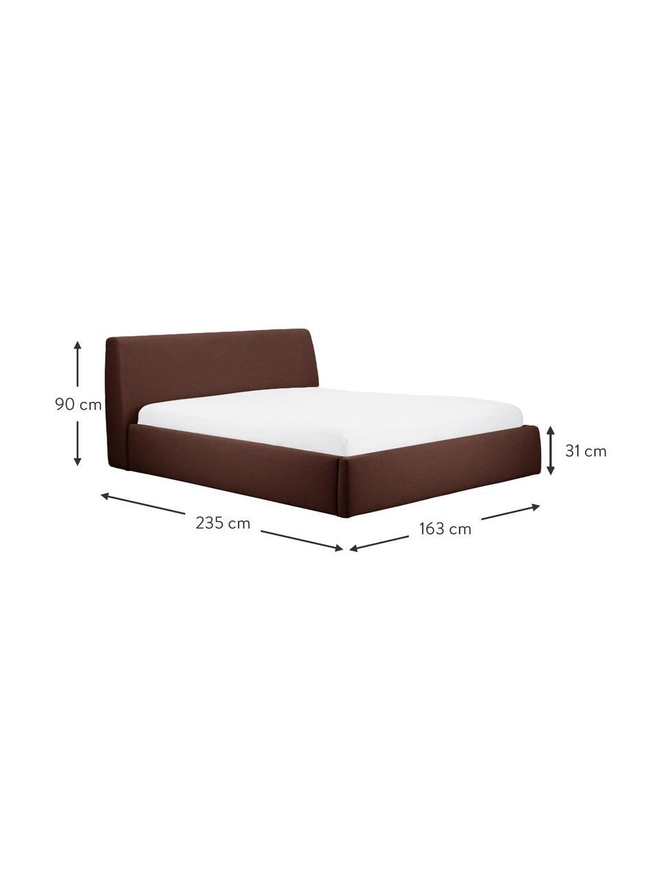 Letto imbottito con contenitore Cloud, Rivestimento: tessuto finemente struttu, Piedini: legno laccato, Tessuto rosso scuro, Larg. 160 x Lung. 200 cm
