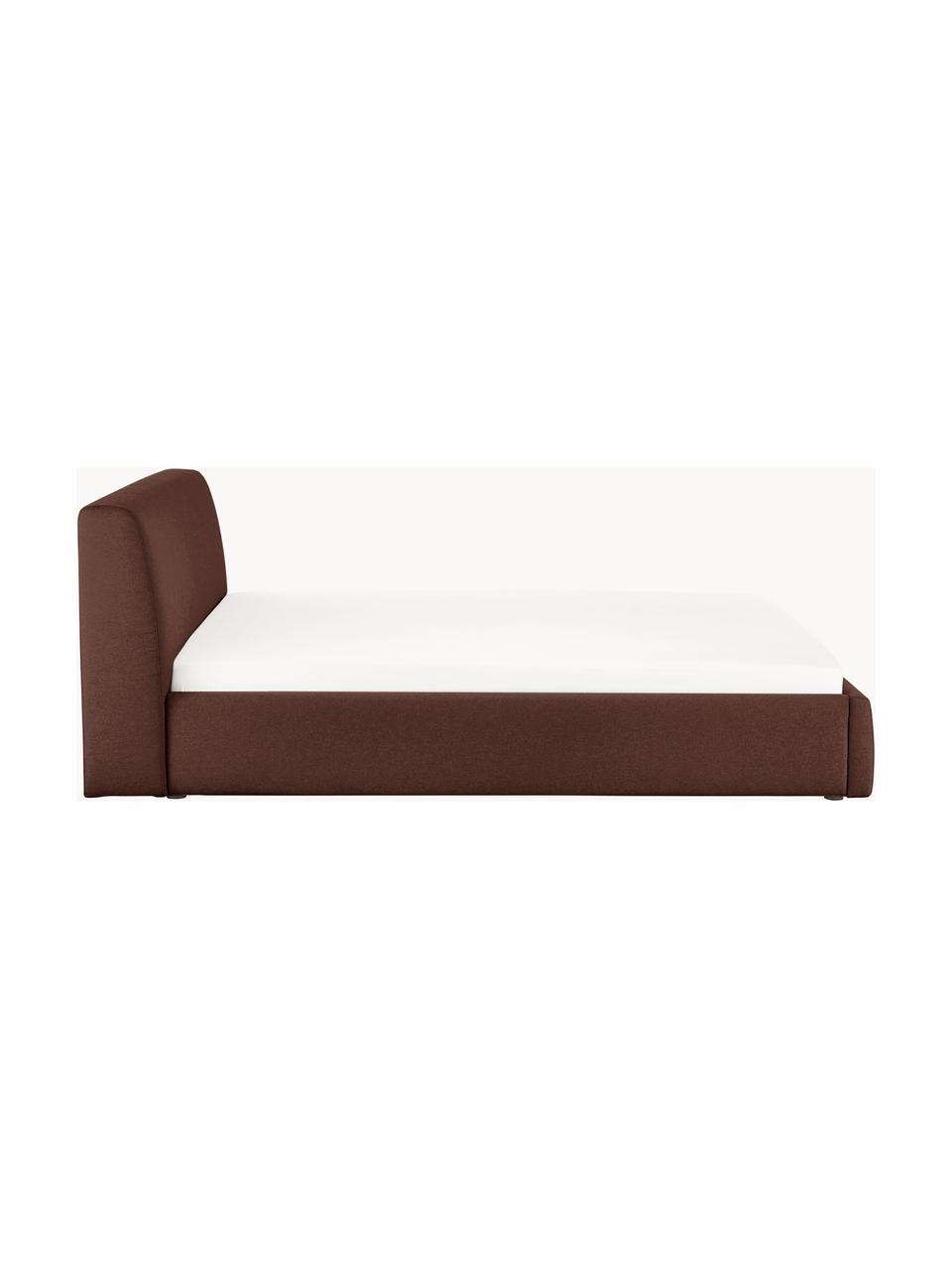 Letto imbottito con contenitore Cloud, Rivestimento: tessuto finemente struttu, Piedini: legno laccato Questo prod, Tessuto rosso vino, Larg. 140 x Lung. 200 cm