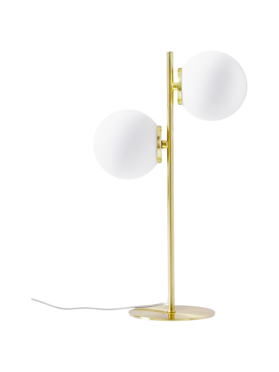 Stolní lampa z opálového skla Atlanta, Bílá, mosazná, Š 15 cm, V 45 cm