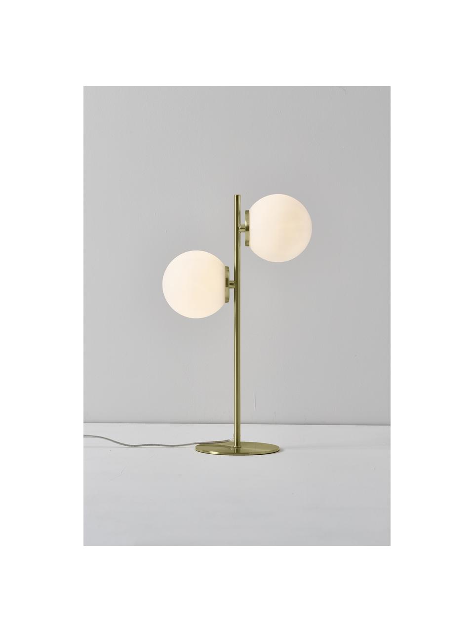 Lámpara de mesa de vidrio opalino Atlanta, Cable: plástico, Blanco, latón, Ø 15 x Al 45 cm