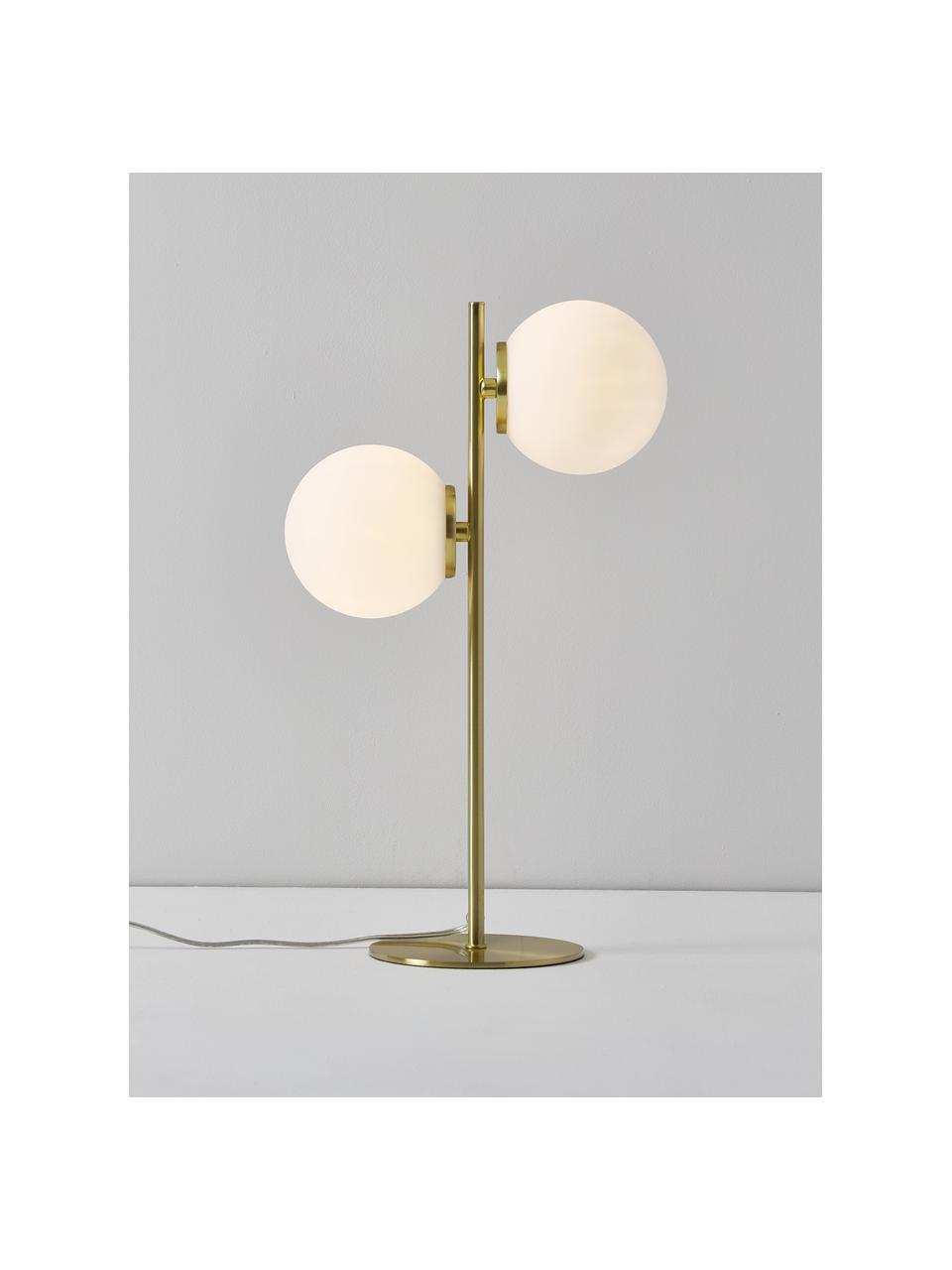 Lampada da tavolo in vetro opale Atlanta, Struttura: metallo ottonato, Bianco, dorato, Ø 15 x Alt. 45 cm