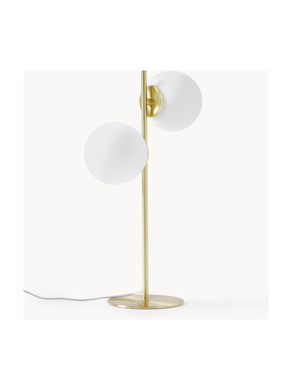 Lámpara de mesa de vidrio opalino Atlanta, Cable: plástico, Blanco, dorado, Ø 15 x Al 45 cm