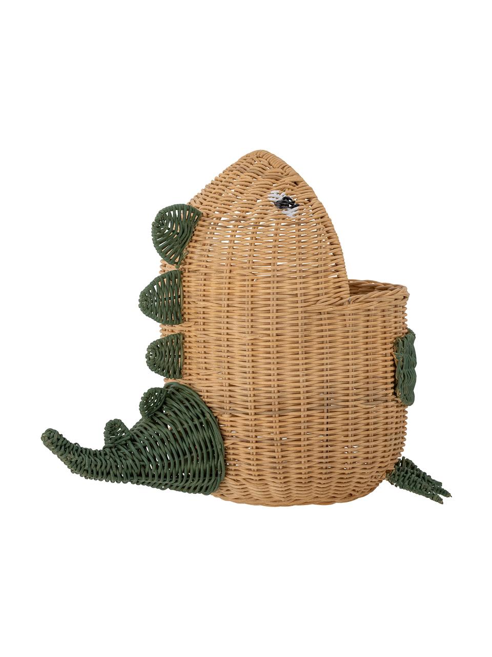 Panier de rangement enfant en rotin Eddi, Rotin, Beige, vert, larg. 57 x haut. 48 cm
