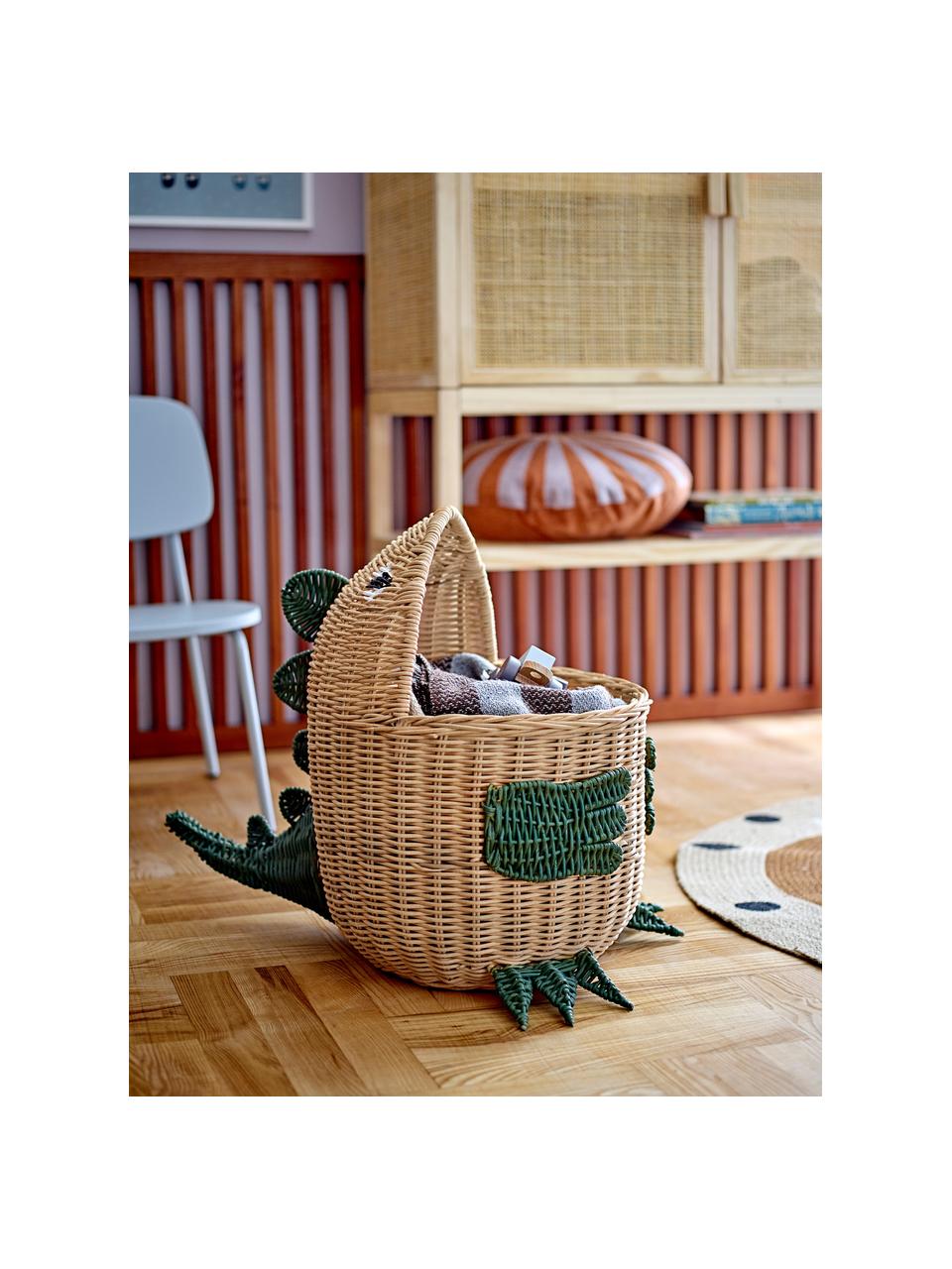 Kosz do przechowywania z rattanu Eddi, Rattan, Beżowy, ciemny zielony, S 57 x W 48 cm