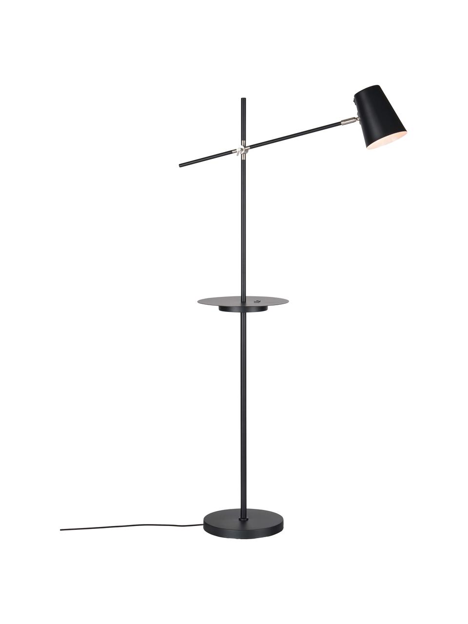 Lampa na čtení s poličkou a nabíjecí stanicí Linear, Černá, H 65 cm, V 144 cm