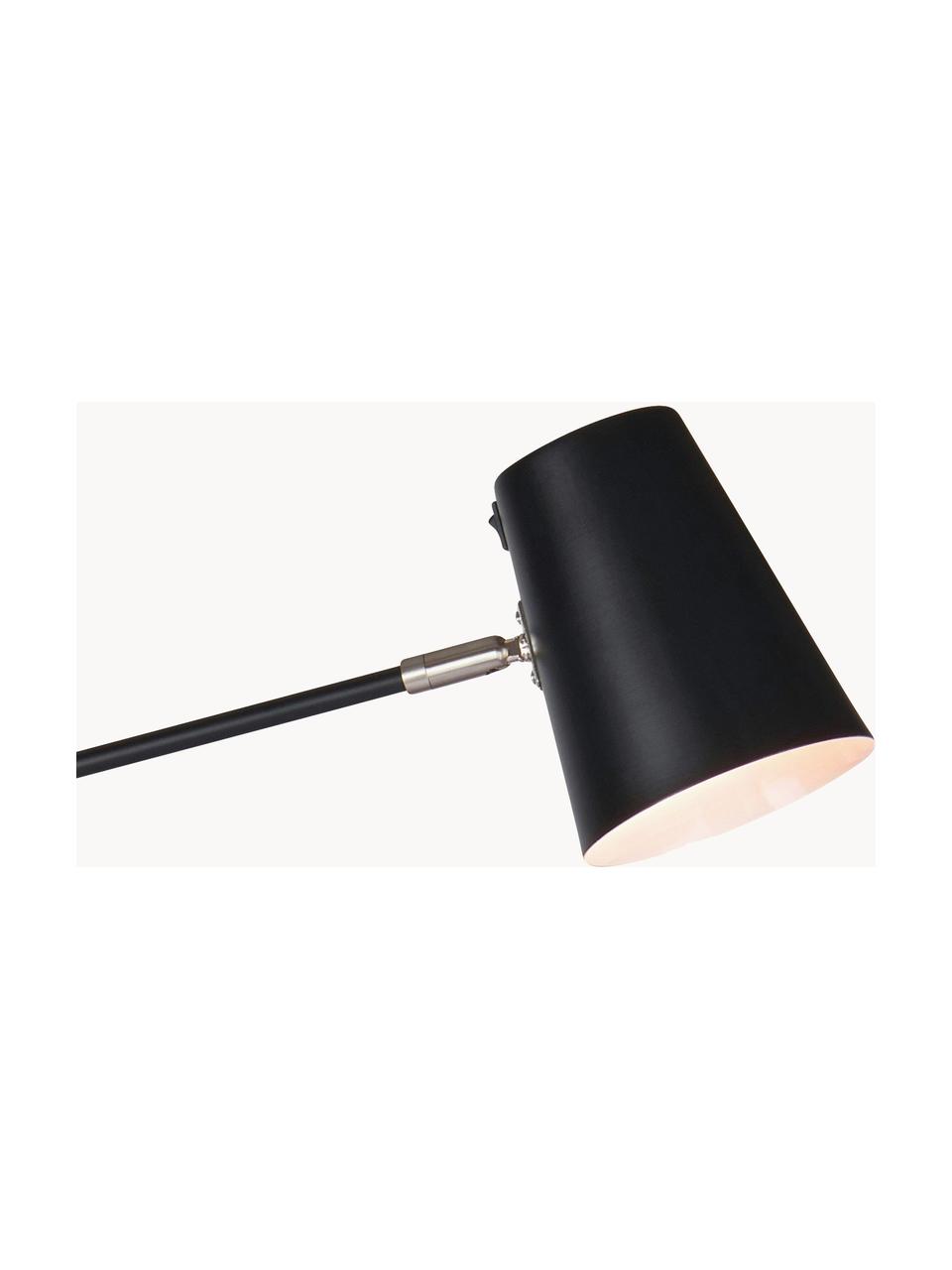 Lampada da lettura con mensola e connessione USB Linear, Paralume: metallo rivestito, Decorazione: acciaio spazzolato, Nero, Alt. 144 cm