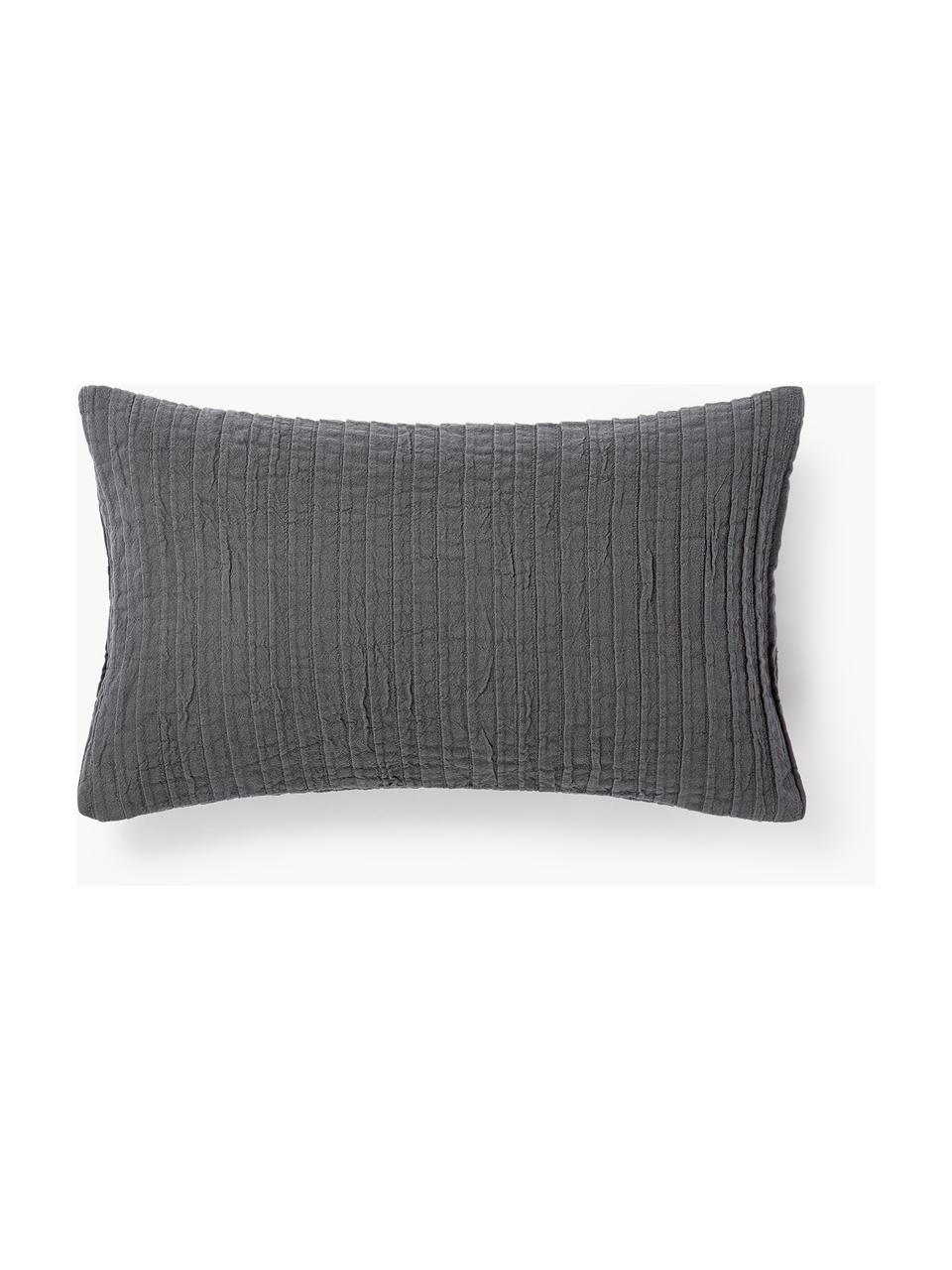 Housse de coussin en coton avec motif plissé Artemis, 99 % coton, 1 % polyester, Anthracite, larg. 30 x long. 50 cm