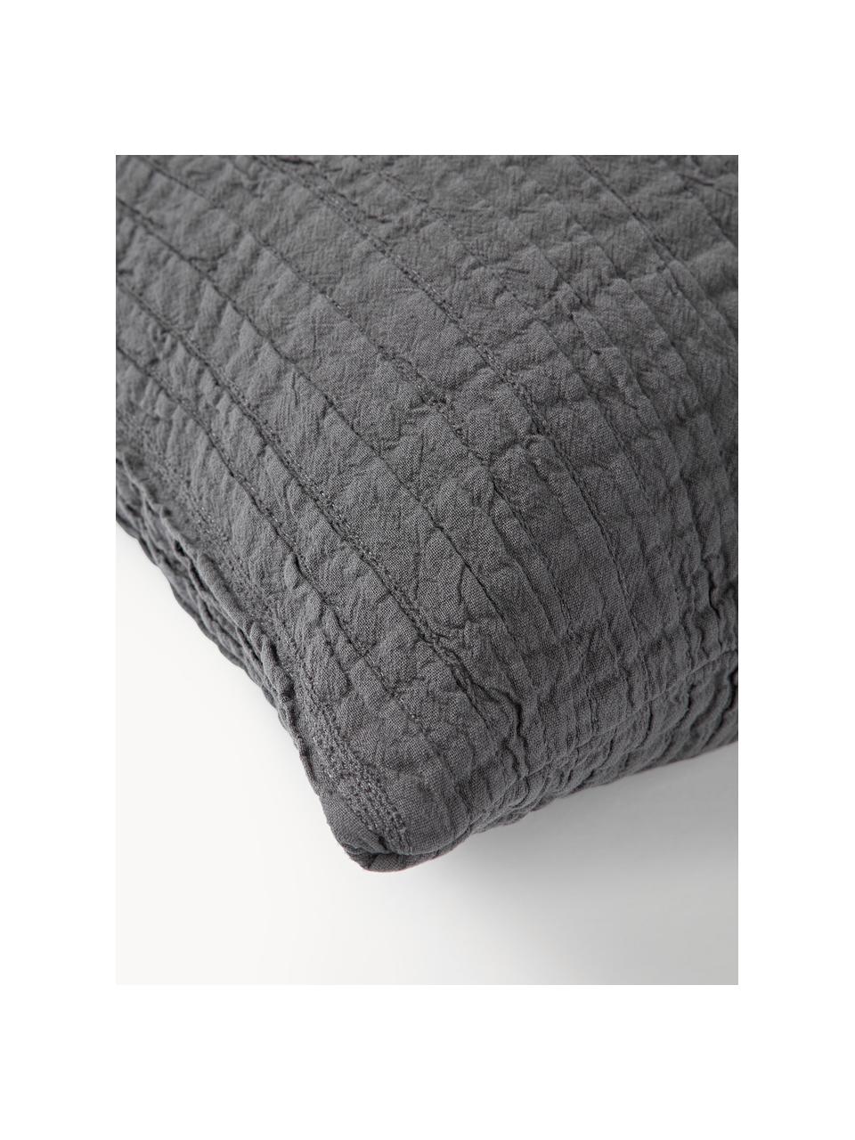 Housse de coussin en coton avec motif plissé Artemis, 99 % coton, 1 % polyester, Anthracite, larg. 30 x long. 50 cm