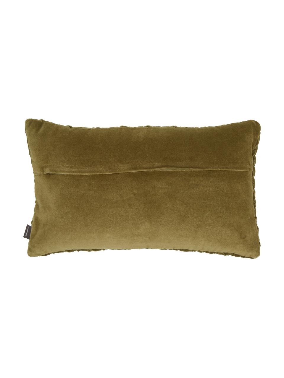 Poduszka z aksamitu z wypełnieniem Smock, Tapicerka: 100% aksamit bawełniany, Cedrowy zielony, S 30 x D 50 cm