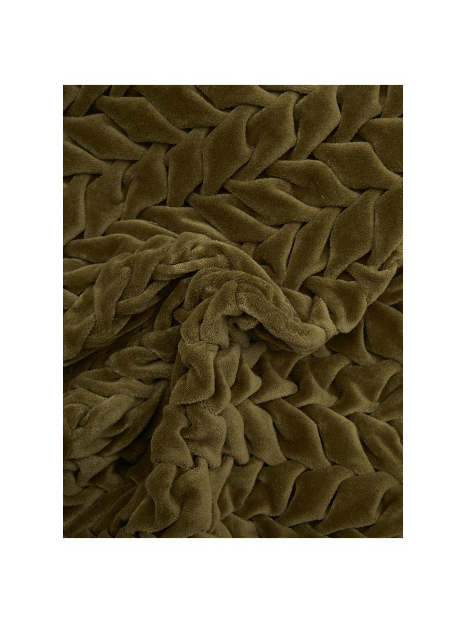 Cuscino imbottito in velluto verde cedro con superficie arruffata Smock, Rivestimento: 100% velluto di cotone, Verde cedro, Larg. 30 x Lung. 50 cm