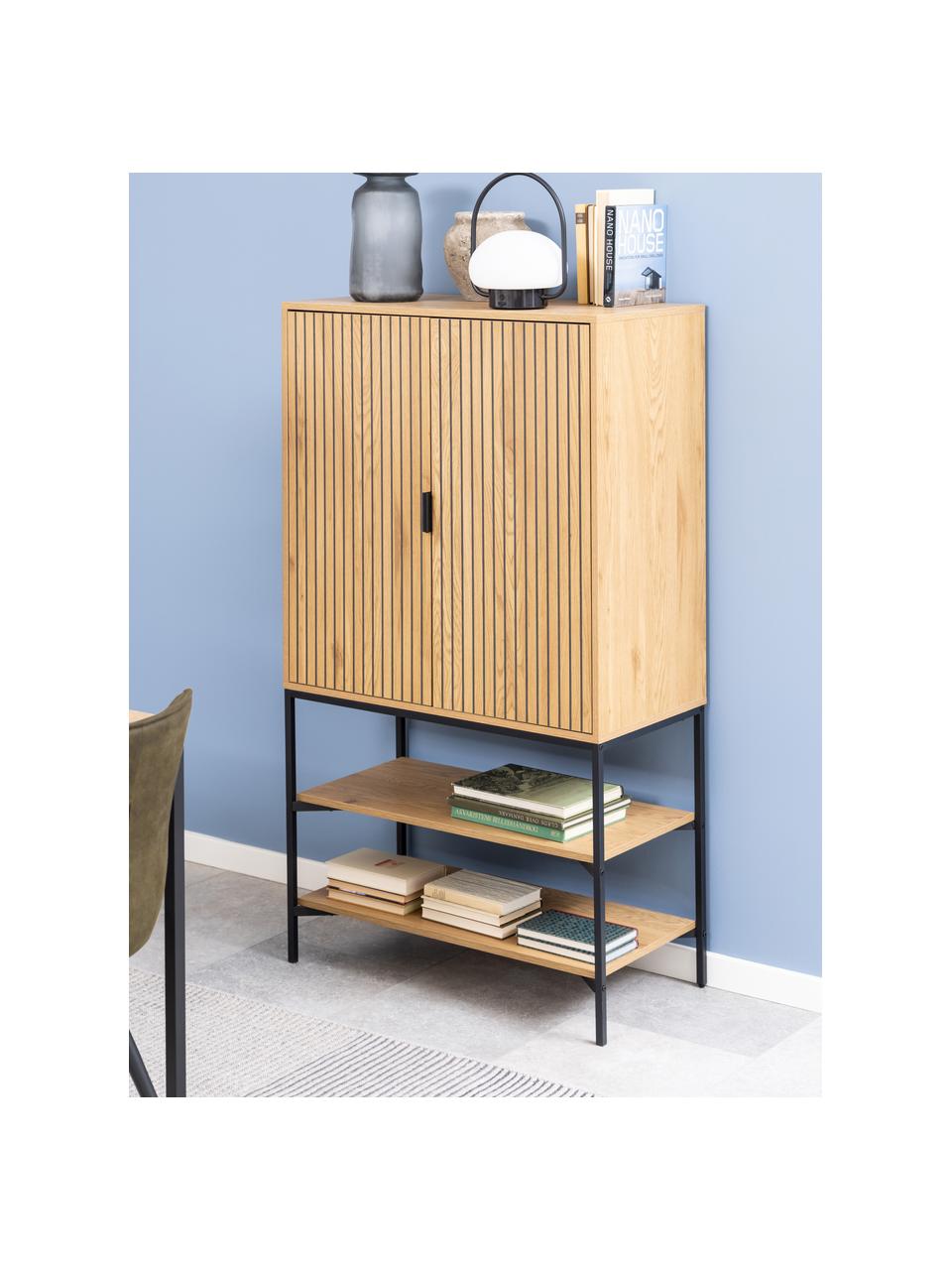Chiffonnier de madera Jaipur, Patas: metal con pintura en polv, Madera, negro, An 80 x Al 140 cm
