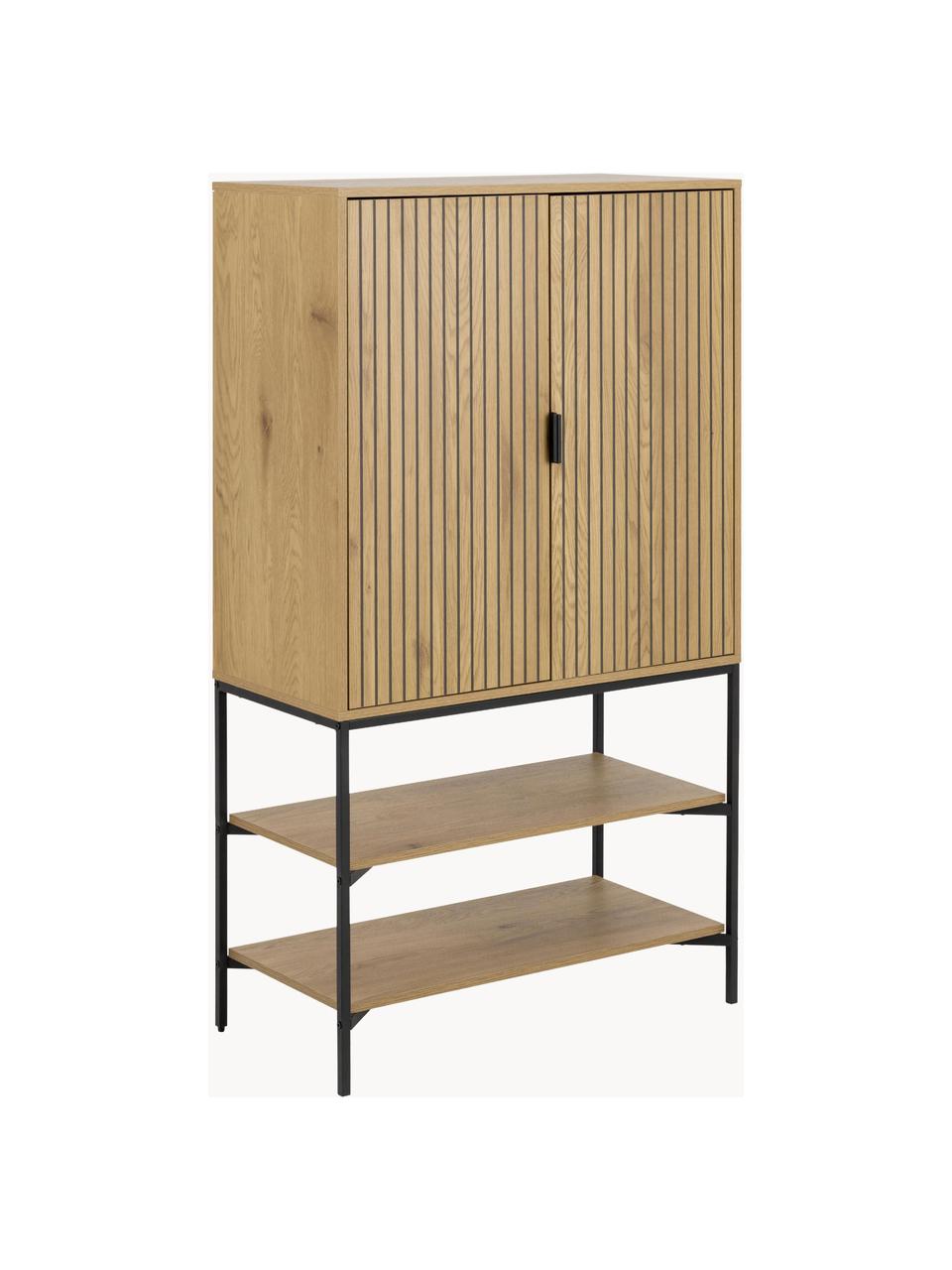 Dressoir Jaipur met geribde voorzijde, Lichtbeige, zwart, B 80 x H 140 cm