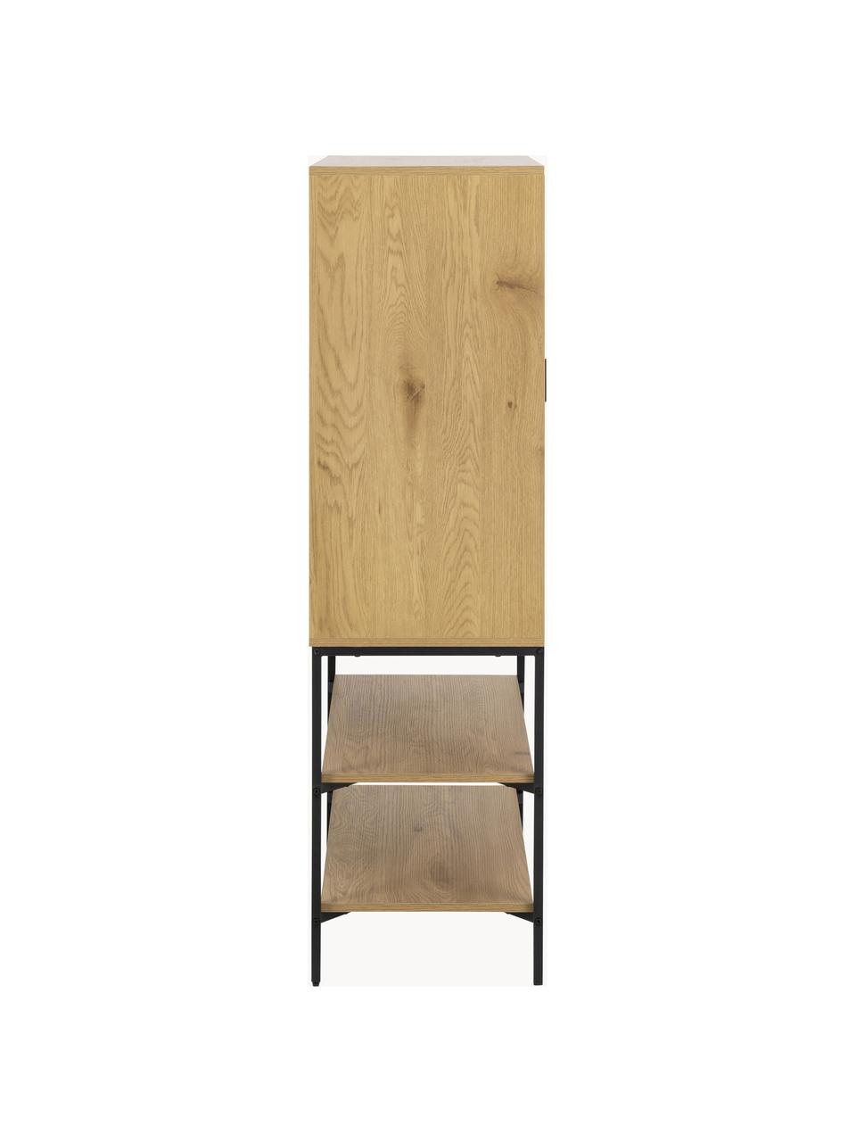 Dressoir Jaipur met geribde voorzijde, Lichtbeige, zwart, B 80 x H 140 cm