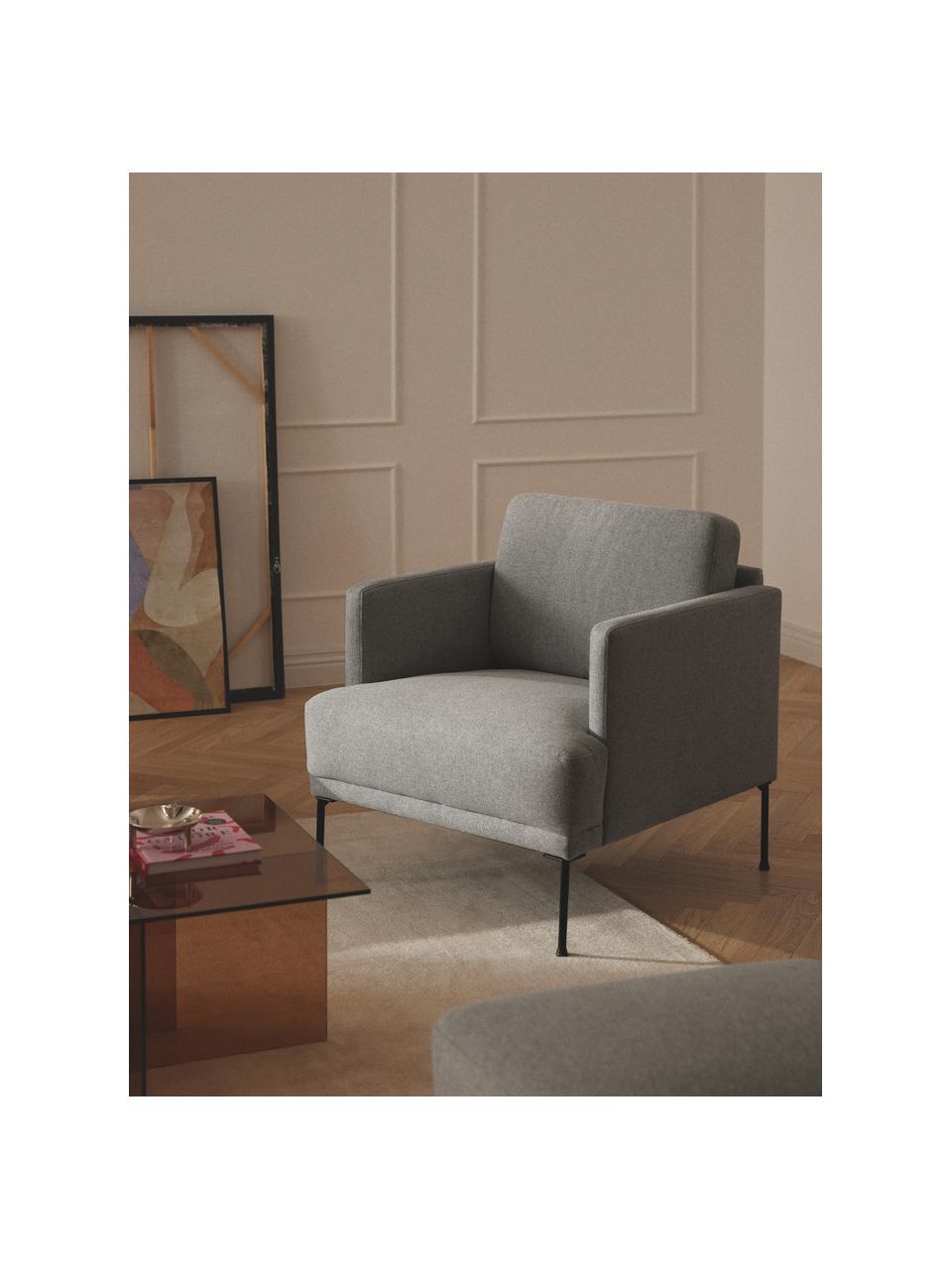 Fauteuil Fluente, Bekleding: 100% polyester Met 80.000, Frame: massief grenenhout, berke, Poten: metaal, gepoedercoat Dit , Geweven stof lichtgrijs, B 74 x D 85 cm