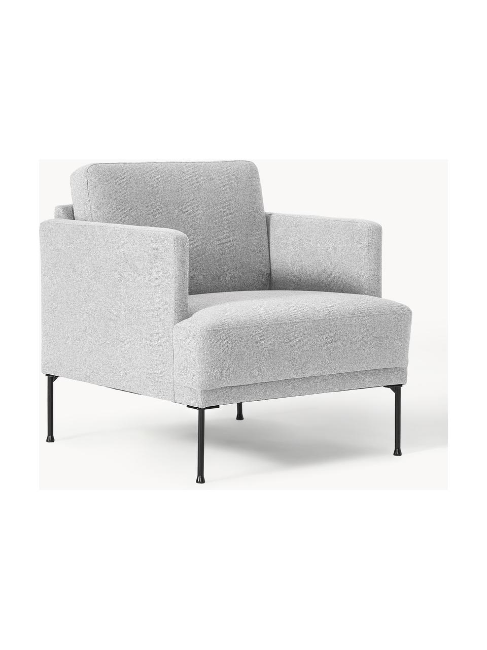 Fauteuil Fluente, Bekleding: 100% polyester Met 80.000, Frame: massief grenenhout, berke, Poten: metaal, gepoedercoat Dit , Geweven stof lichtgrijs, B 74 x D 85 cm