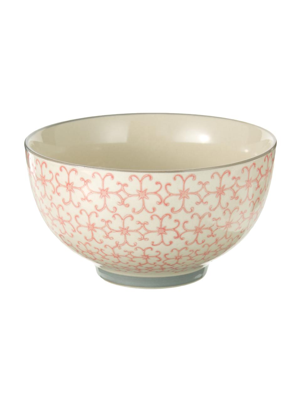 Set 4 ciotole con piccolo motivo Cécile, Ceramica, Beige, grigio, rosa, Ø 13 x Alt. 8 cm