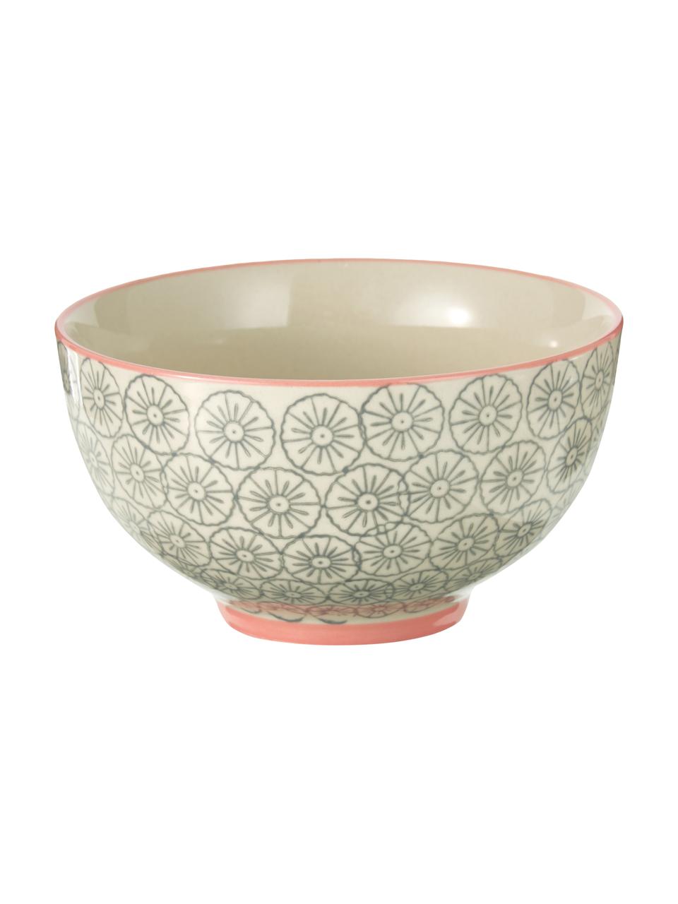 Schalen Cécile met klein patroon, set van 4, Keramiek, Beige, grijs, roze, Ø 13 x H 8 cm