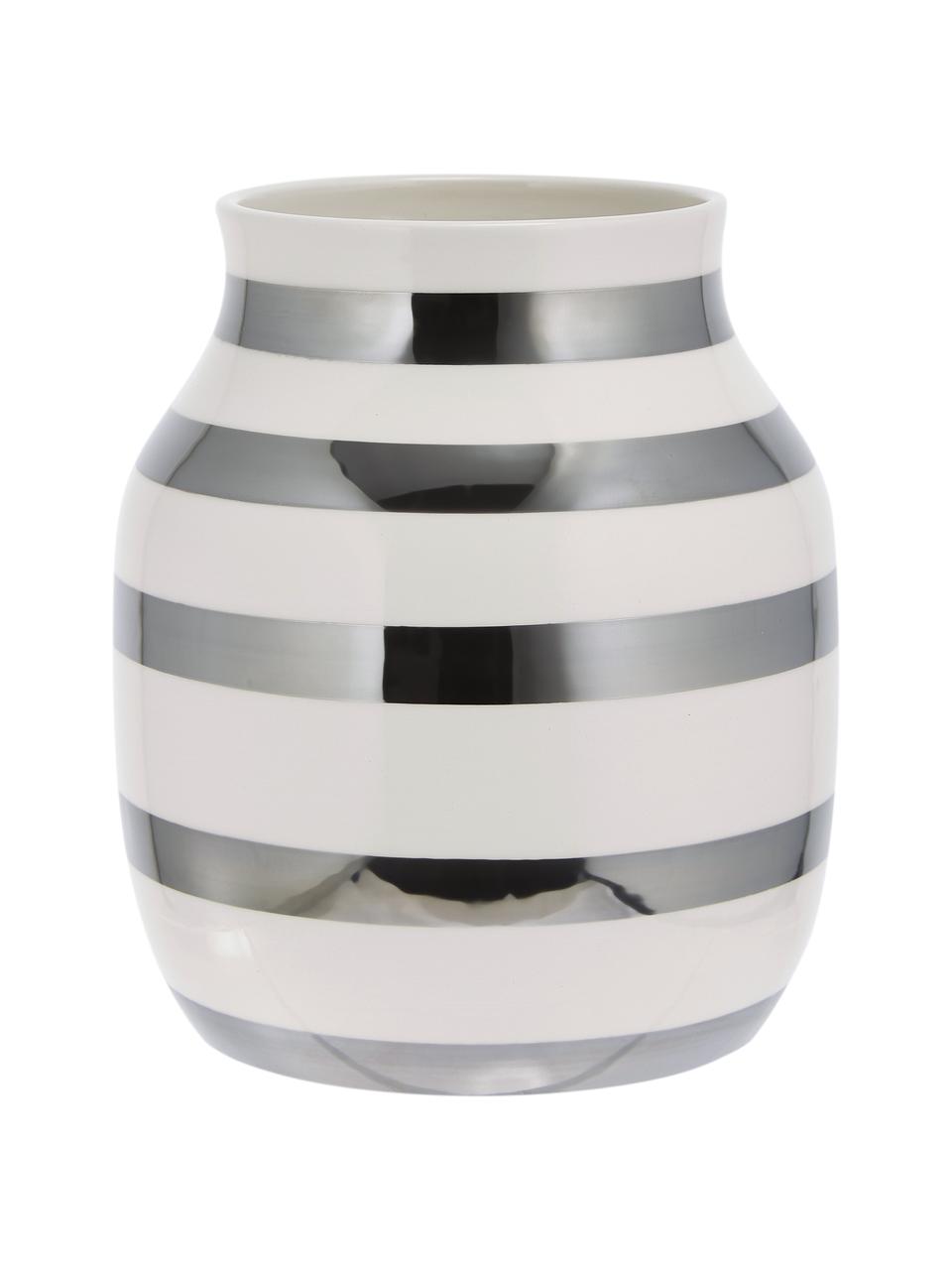 Handgefertigte Design-Vase Omaggio, medium, Keramik, Silberfarben, Weiß, Ø 17 x H 20 cm