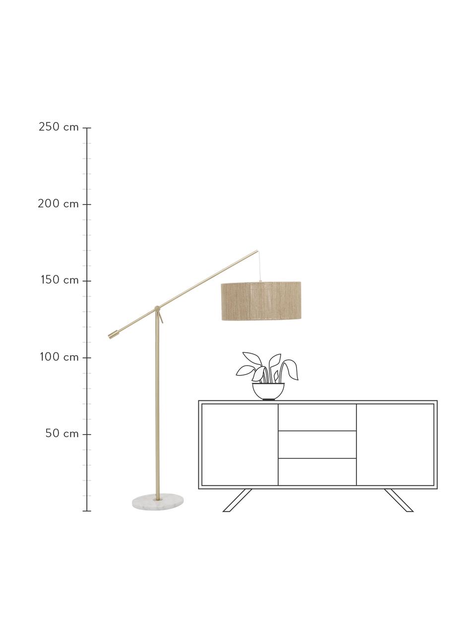 Lámpara de pie grande Lisana, Pantalla: yute, Estructura: metal galvanizado, Cable: cubierto en tela, Beige, Ø 50 x Al 171 cm