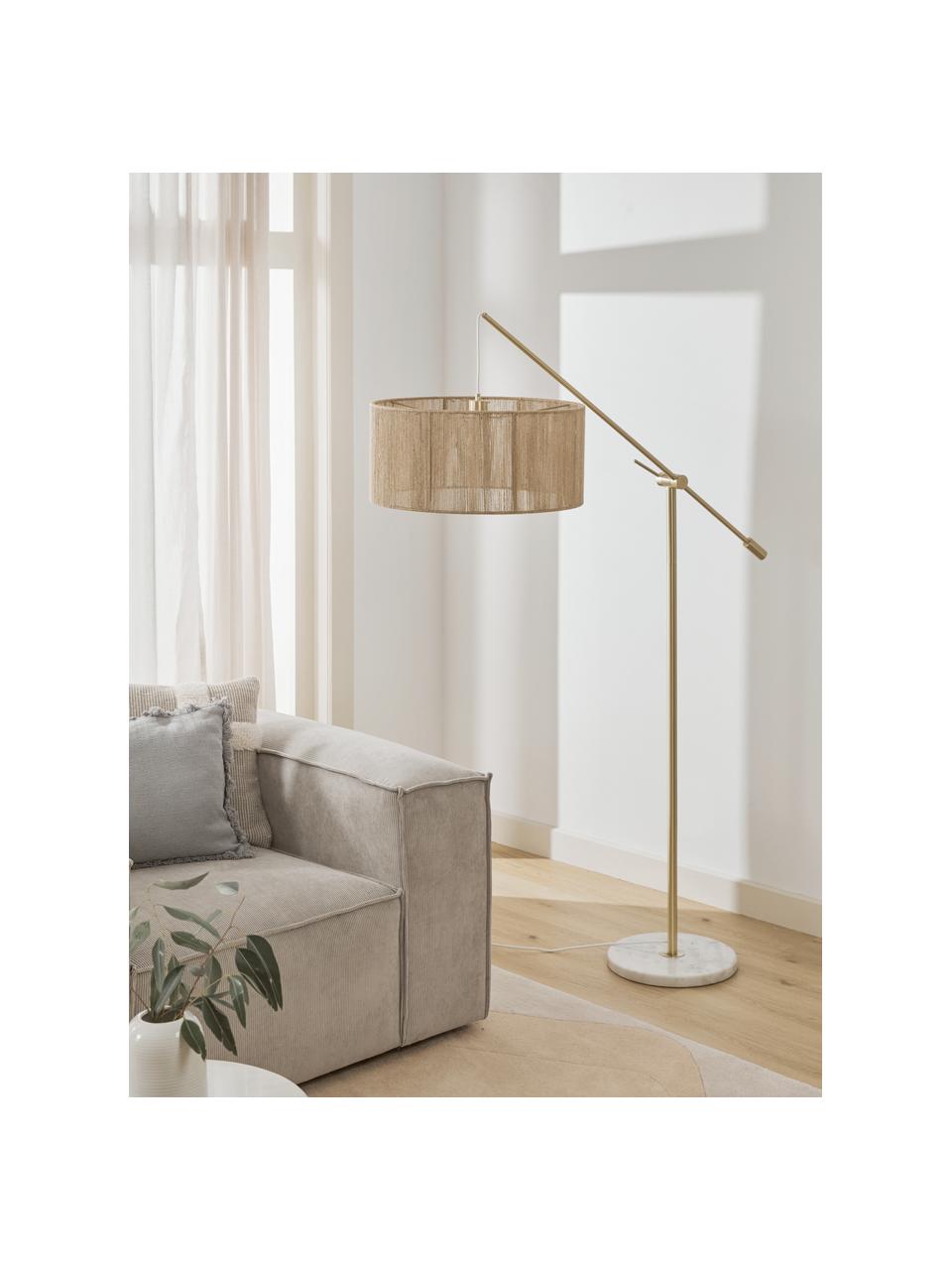 Velká oblouková lampa s mramorovou podstavou Lisana, Krémově bílá, Ø 50 cm, V 171 cm