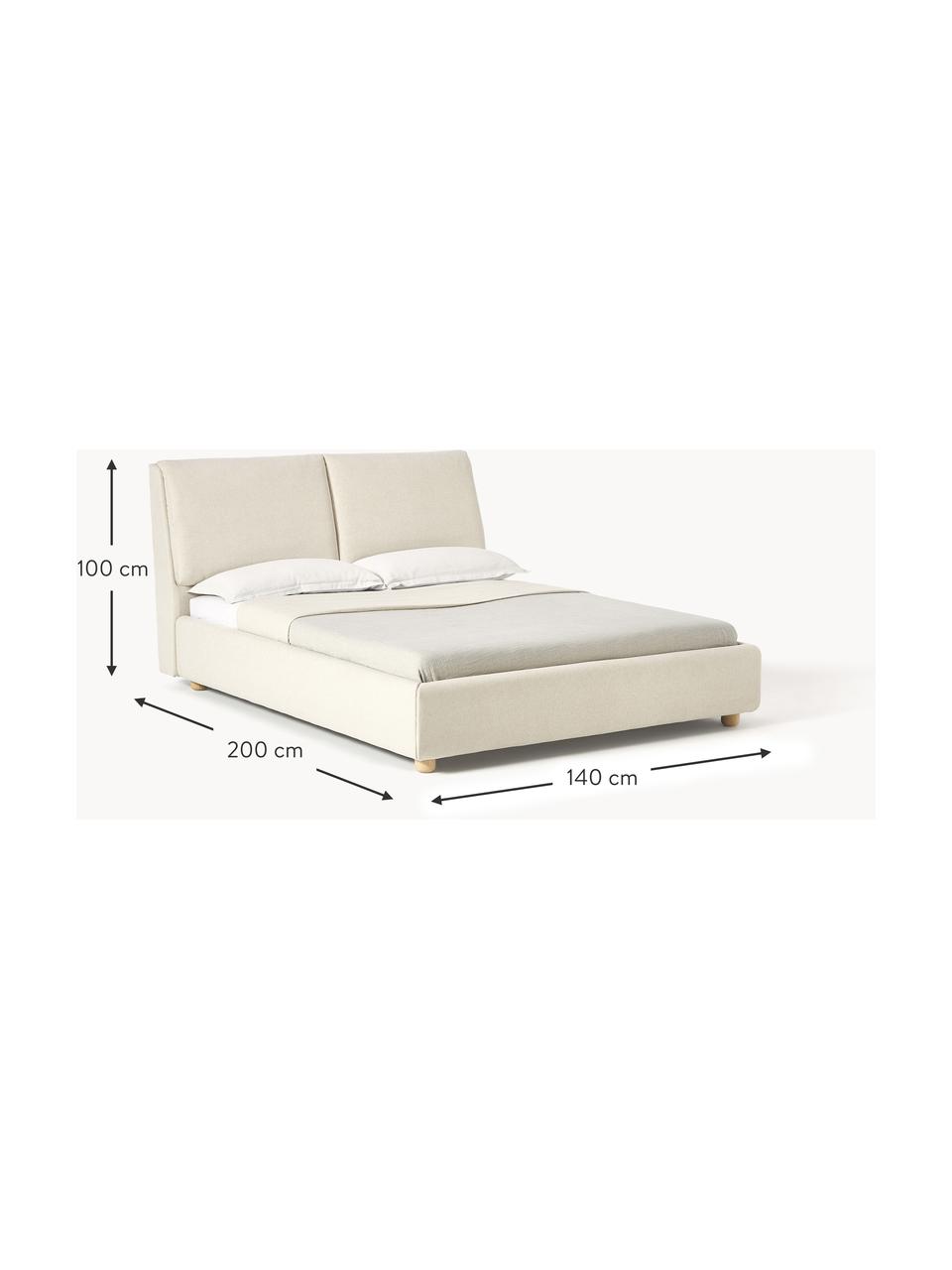 Cama tapizada Laura, Tapizado: 100% poliéster Alta resis, Tejido beige claro, madera de roble, An 140 x Al 200 cm