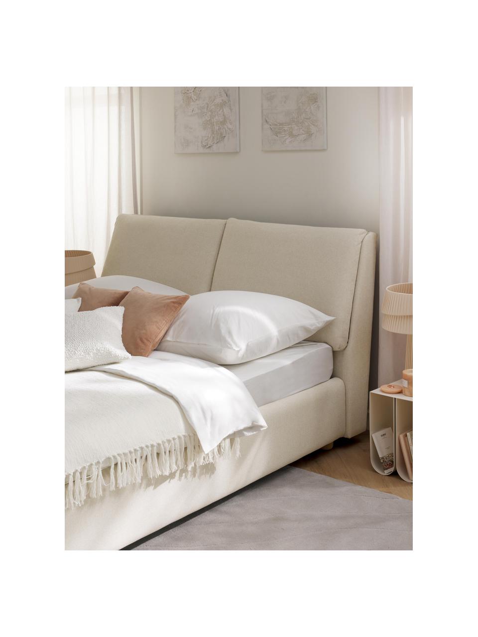 Gestoffeerd bed Laura, Bekleding: 100 % polyester Met 115.0, Geweven stof lichtbeige, eikenhout, B 140 x L 200 cm