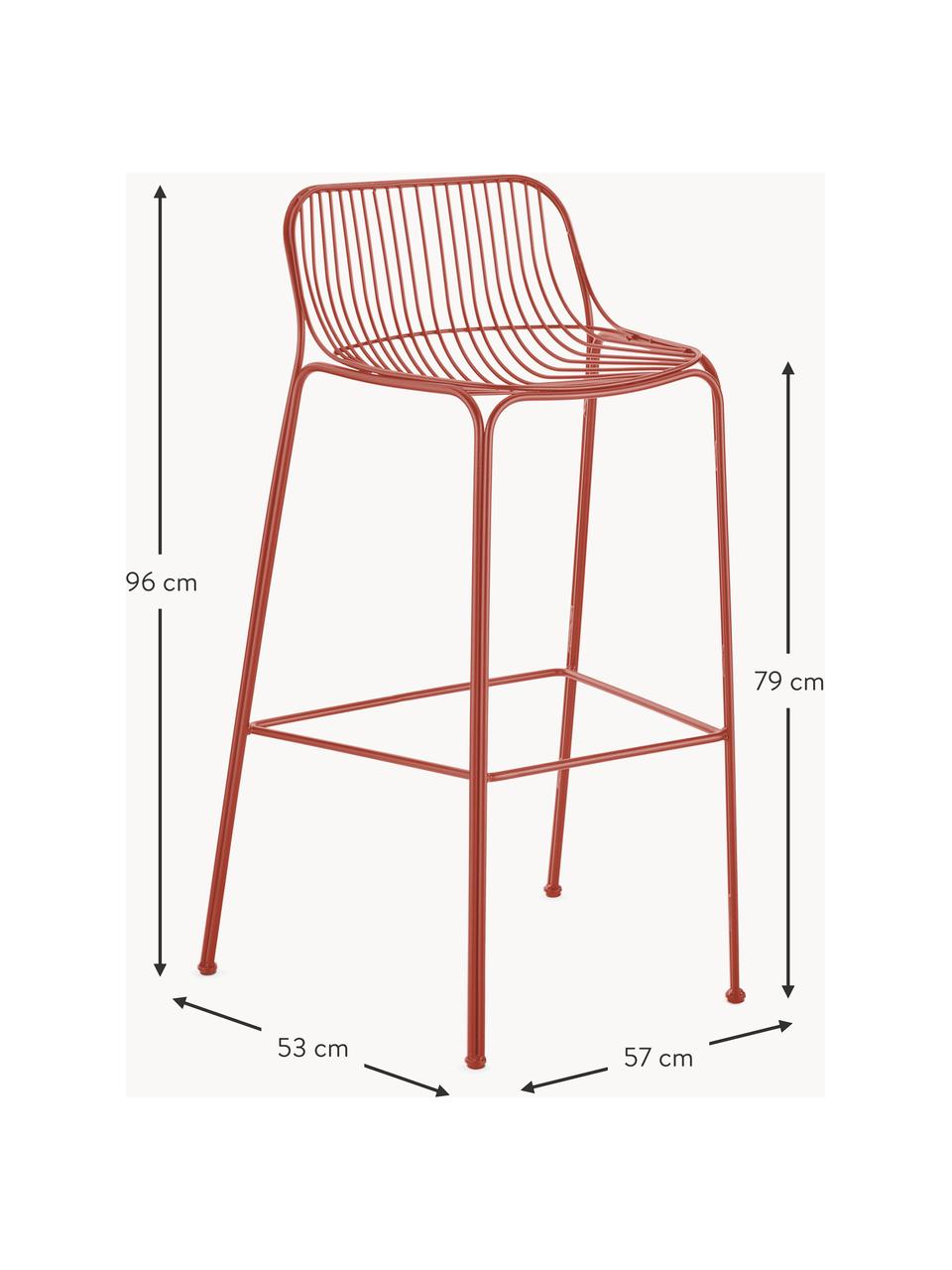 Chaise de bar de jardin Hiray, Acier galvanisé, laqué, Rouge rouille, larg. 57 x haut. 96 cm