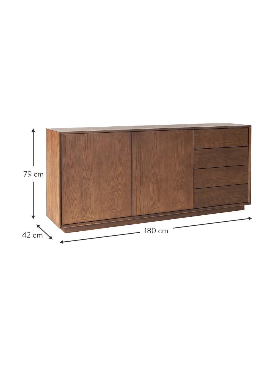 Sideboard Noel aus Eschenholzfurnier, Korpus: Mitteldichteholzfaserplat, Dunkles Holz, B 180 x H 79 cm