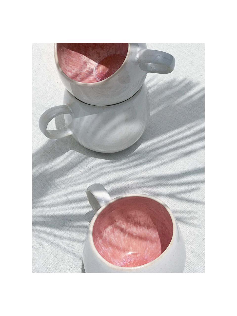 Tazas originales de té artesanales Areia, 2 uds., Gres, Tonos rojos, blanco crudo, beige claro, Ø 9 x Al 10 cm