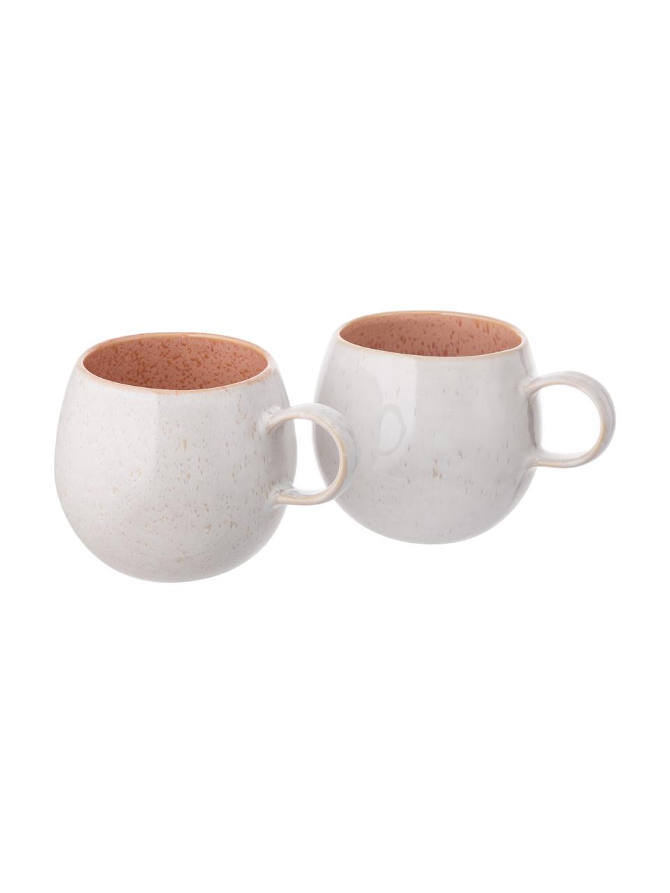 Tazza da tè dipinta a mano con smalto reattivo Areia 2 pz, Gres, Tonalità rosse, bianco latteo, beige chiaro, Ø 9 x Alt. 10 cm