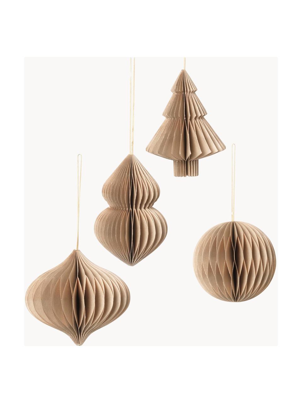 Décorations de sapin de Noël Julet, 4 élém., Carton, Beige, Ø 9 x haut. 10 cm