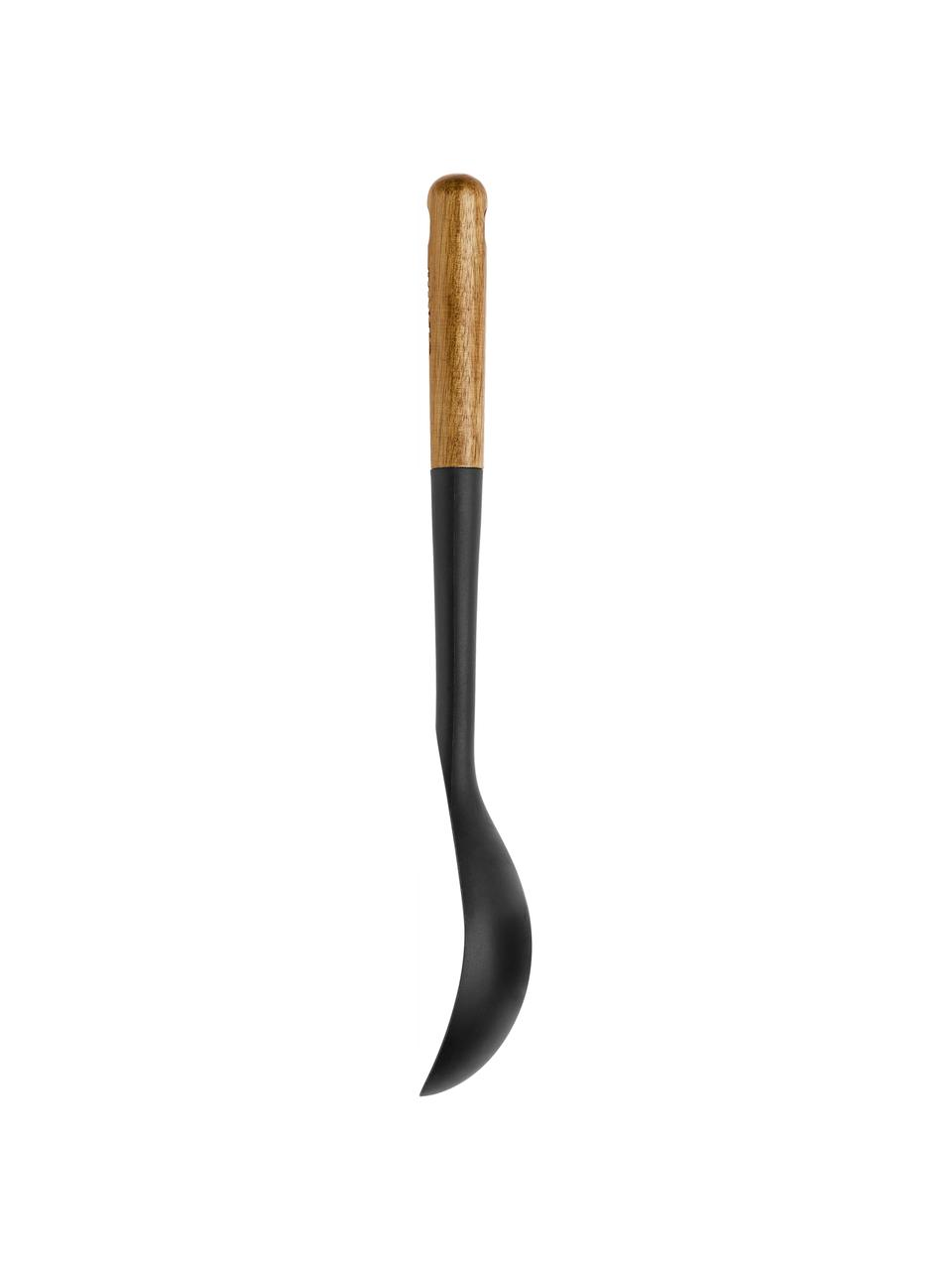 Cucchiaio con manico in legno di acacia Cook, Silicone, legno d'acacia, Nero, legno chiaro, Lung. 31 cm