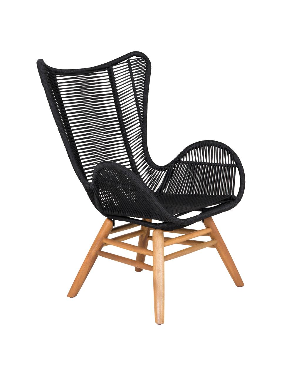 Poltrona nera con gambe in legno Tingeling, Sottostruttura: metallo, Piedini: legno di acacia, Nero, beige, Larg. 72 x Prof. 78 cm