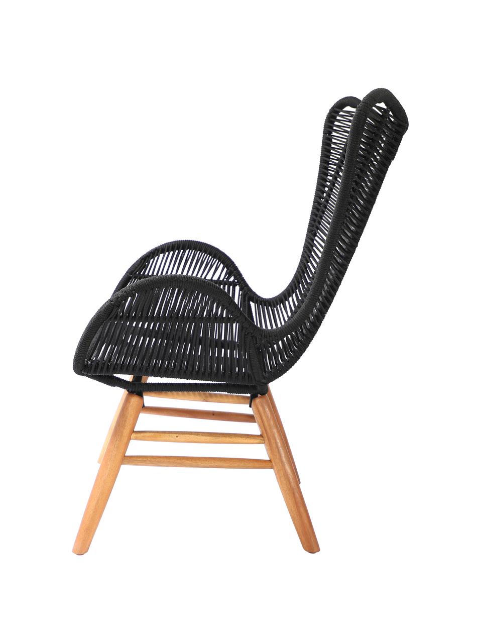 Fauteuil Tingeling in zwart met houten poten, Poten: acaciahout, Zwart, beige, B 72 x H 78 cm