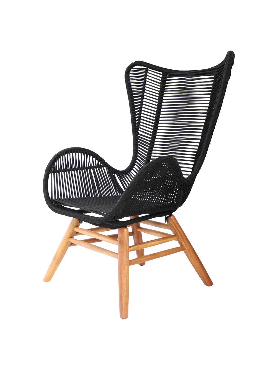 Fauteuil Tingeling in zwart met houten poten, Poten: acaciahout, Zwart, beige, B 72 x H 78 cm