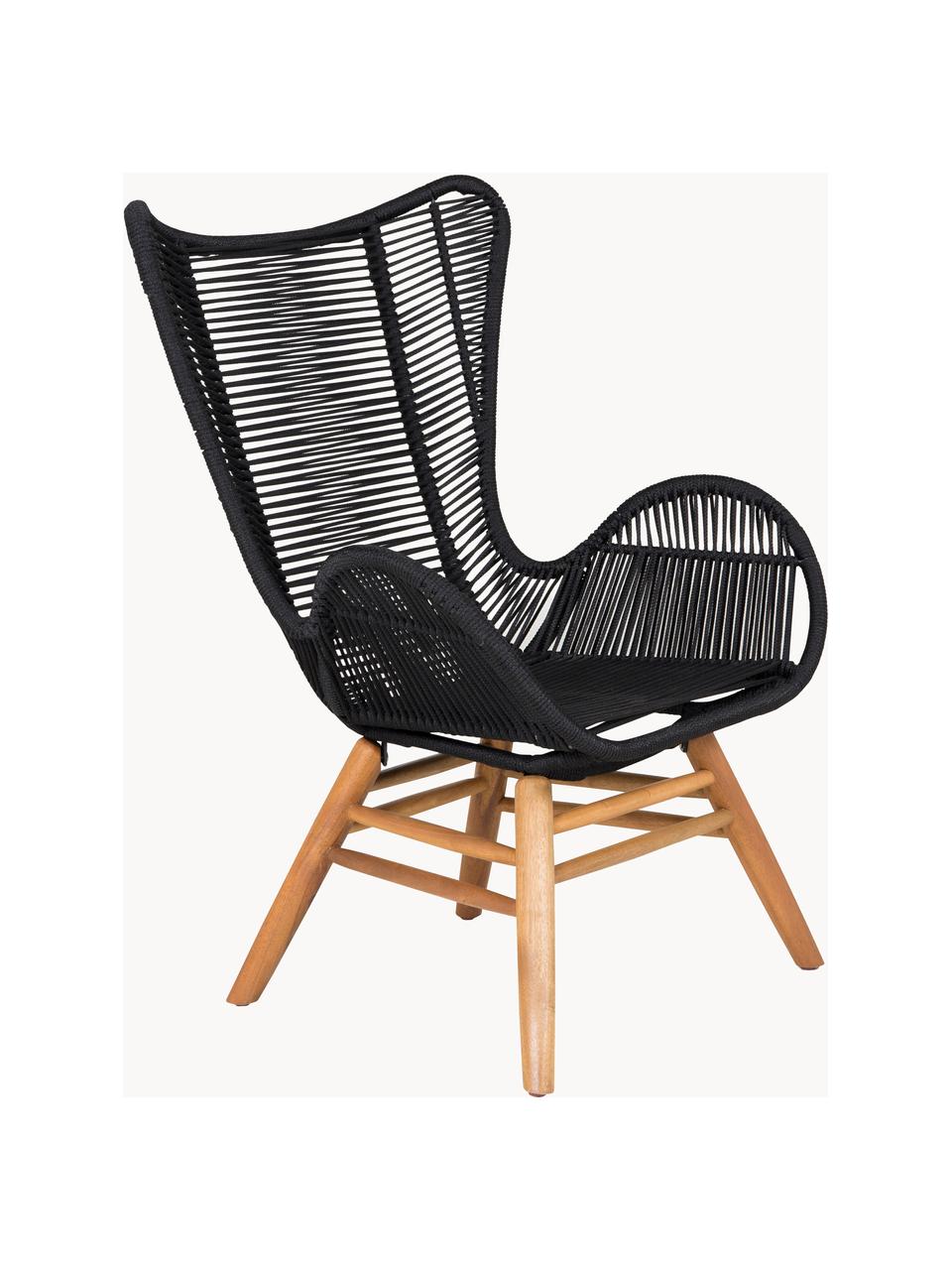 Fauteuil Tingeling in zwart met houten poten, Poten: acaciahout, Zwart, beige, B 72 x H 78 cm