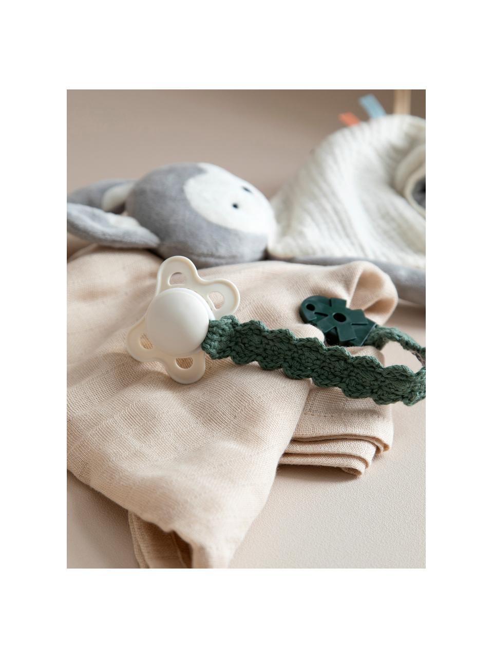 Gehäkelte Schnullerkette Crochet, handgefertigt, Dunkelgrün, B 3 x L 20 cm