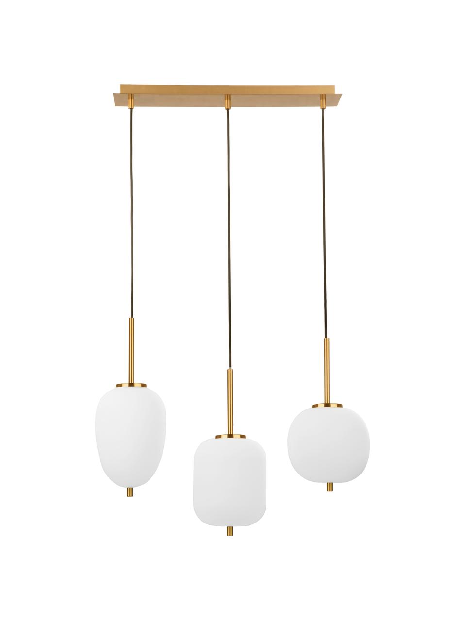 Hanglamp Lato van glas, Decoratie: gecoat metaal, Baldakijn: gecoat metaal, Wit, goudkleurig, 53 x 120 cm
