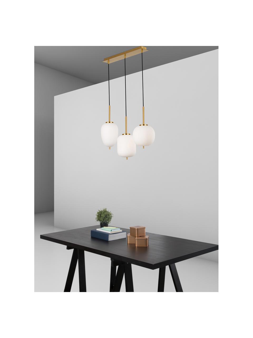 Hanglamp Lato van glas, Decoratie: gecoat metaal, Baldakijn: gecoat metaal, Wit, goudkleurig, 53 x 120 cm