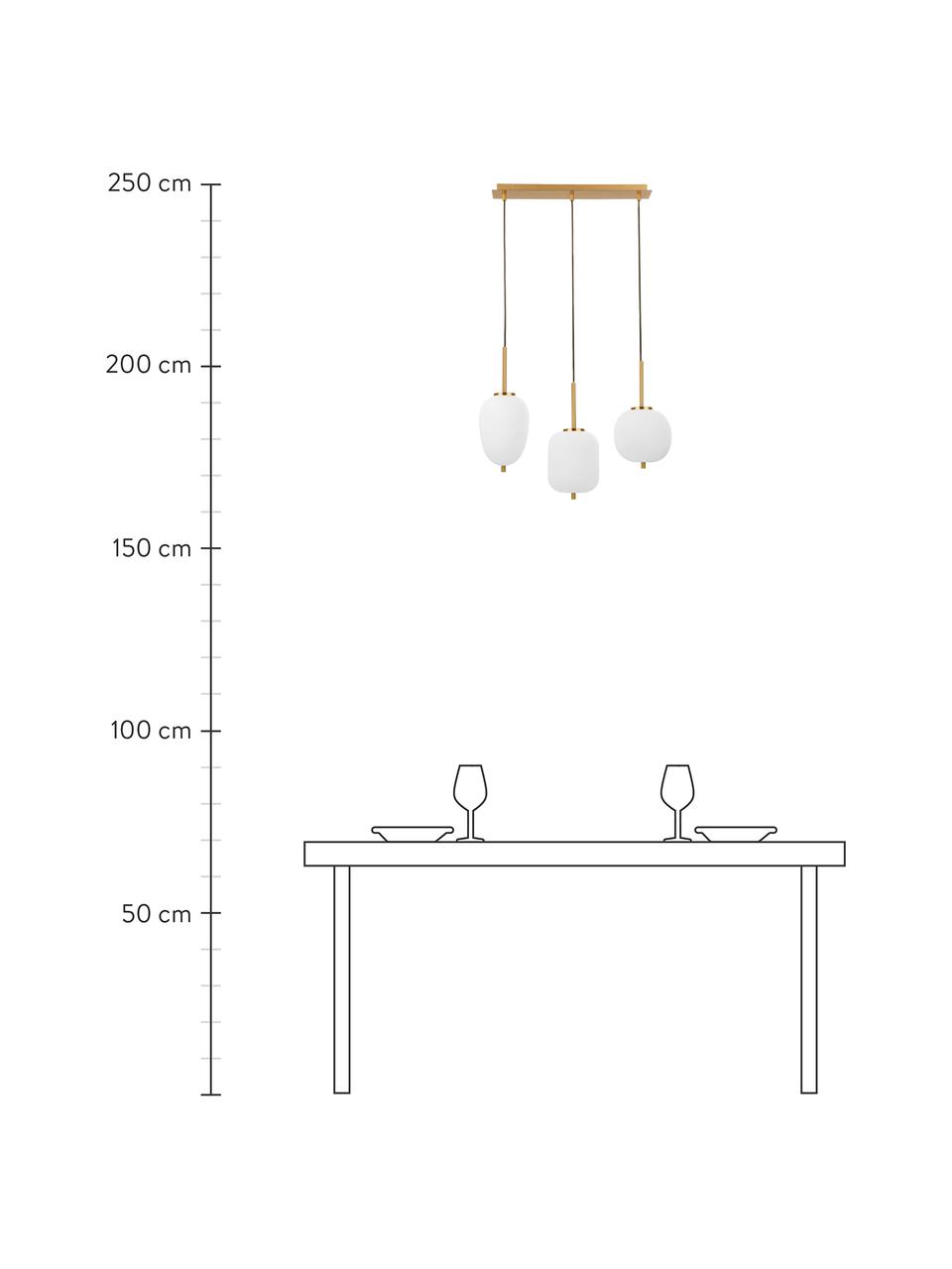 Hanglamp Lato van glas, Decoratie: gecoat metaal, Baldakijn: gecoat metaal, Wit, goudkleurig, 53 x 120 cm