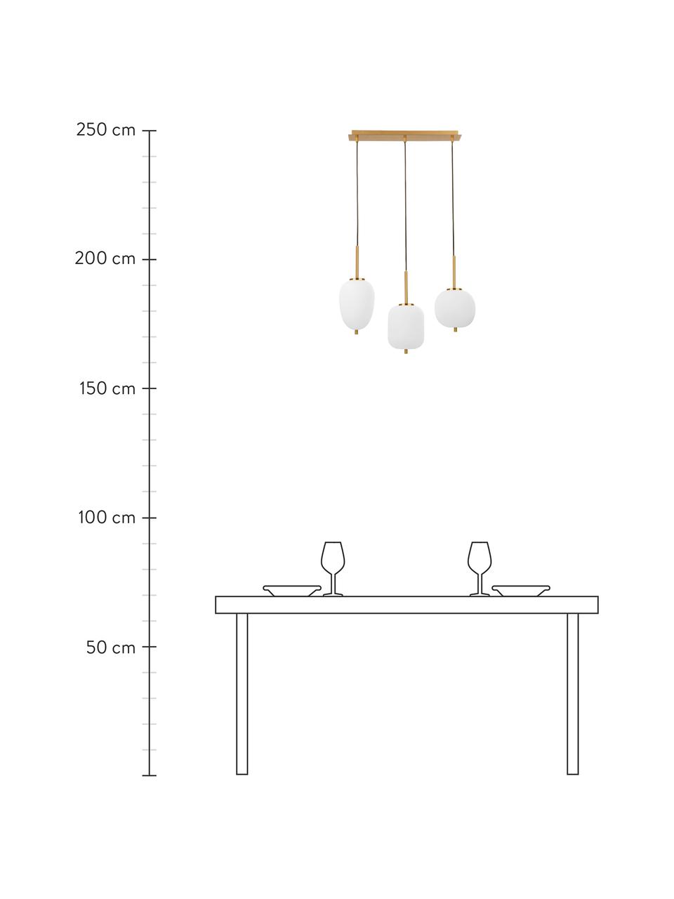 Lámpara de techo de vidrio Lato, Adornos: metal recubierto, Anclaje: metal recubierto, Cable: plástico, Blanco, dorado, An 53 x Al 120 cm